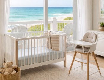 baby crib and highchair