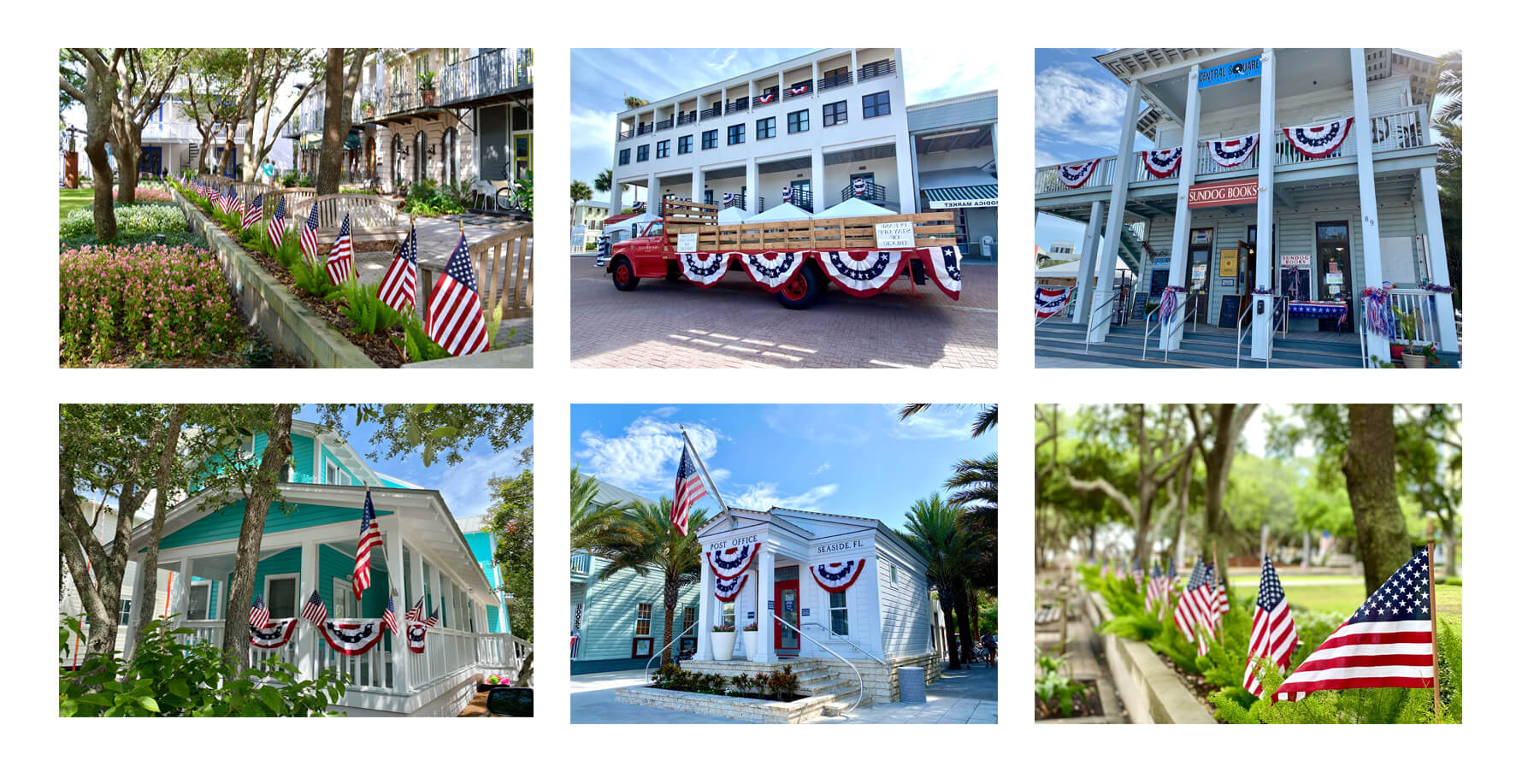 Fourth of July Town Party in Seaside, Florida with floats and giveaways
